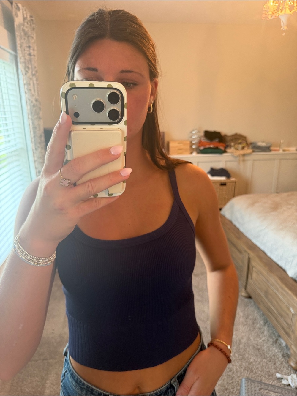 Ribbed Navy Cropped Tank Top-Aerie Dupe